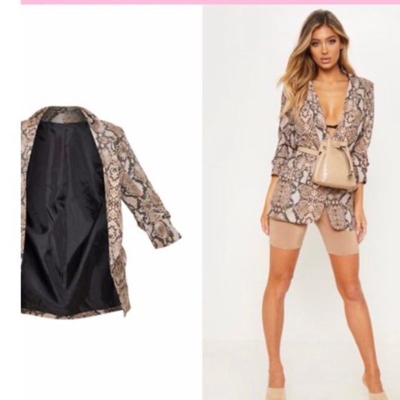 PrettyLittleThing Jackets & Blazers - NWT PRETTYLITTLETHING  Snake print ruched blazer S